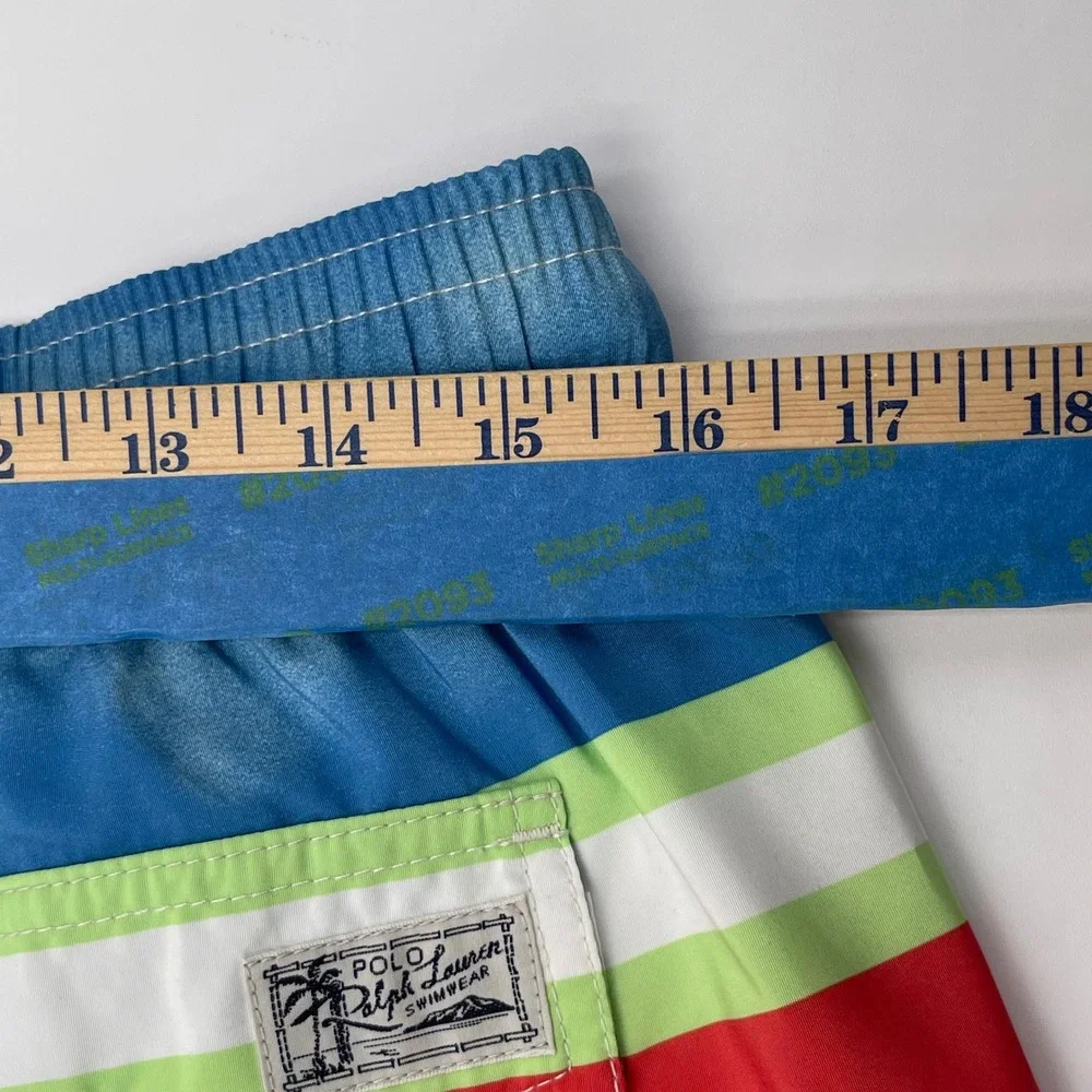 Polo Ralph Lauren Mens XL Watercolor Striped Swim Trunks Red Blue Beachwear